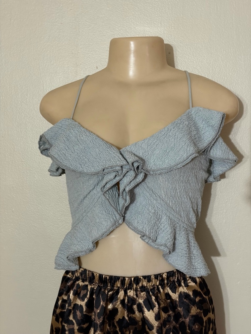 Zara Light Gray Ruffled Smocked Crop Top